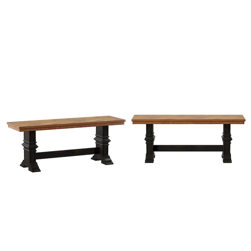 Two-Tone Trestle Leg Wood Dining Bench