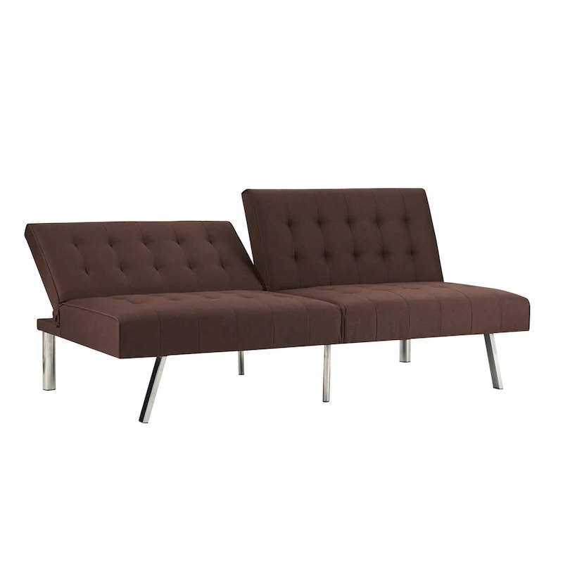 Tufted Mid-Century Modern Split Back Futon Sofa Couch Bed with Chrome Legs