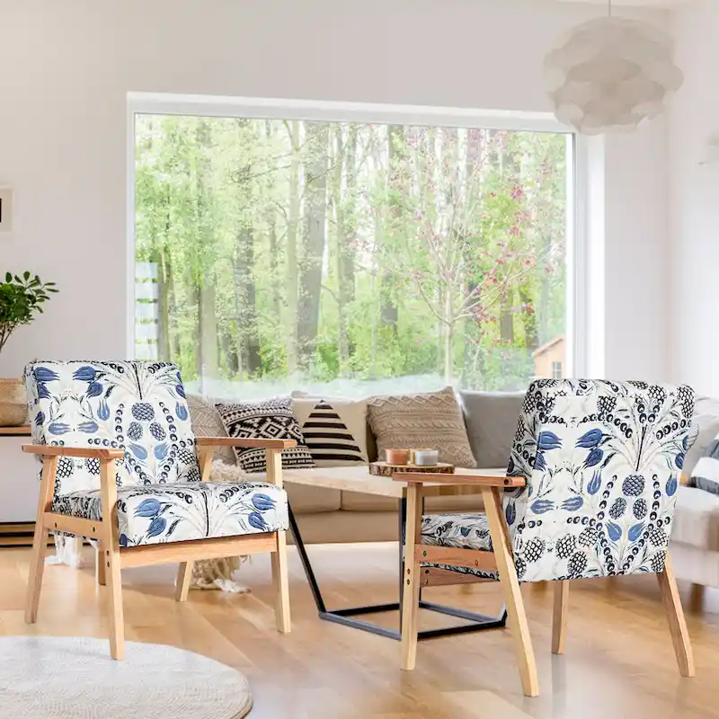 Gymax 2PCS Accent Armchair Upholstered Chair Home Office w/ Wooden - 25 x 26.5 x 32