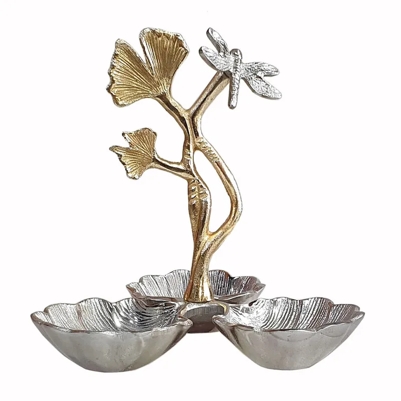 A&B Home Gingko Leaf Nut Bowl with Dragonfly Detail