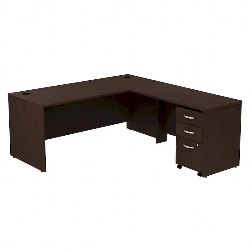 72W L Shaped Desk with Mobile File Cabinet - Mocha Cherry