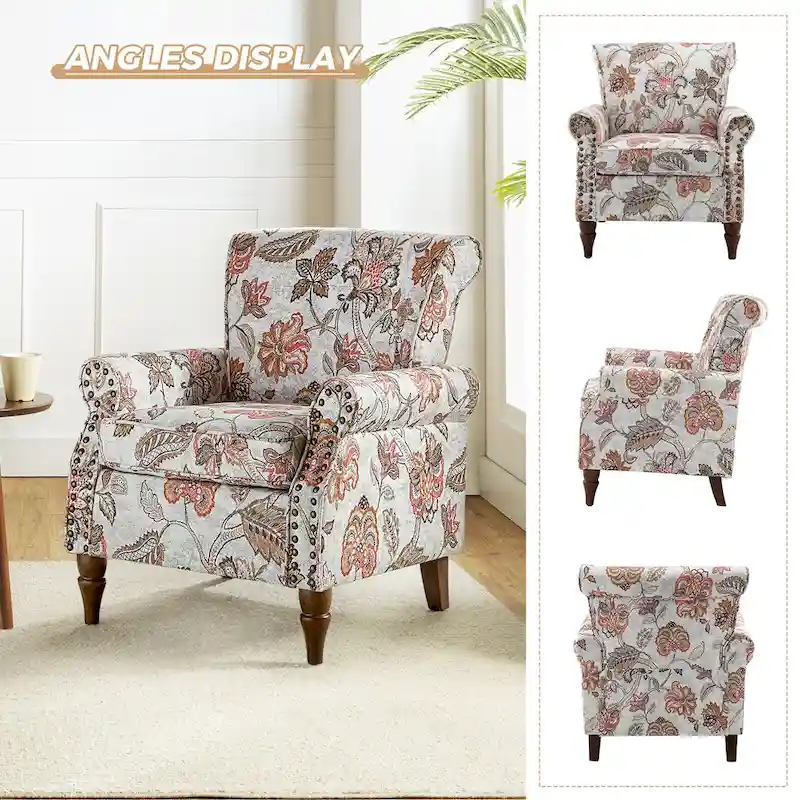 Nyctelius Traditional Polyester Accent Chair with Rolled Arms and Nailhead Trim by HULALA HOME