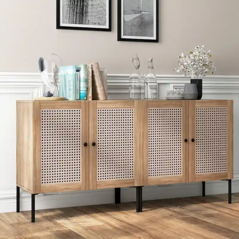 2 PCS Buffet Sideboard Wine Cabinet Cupboard with Adjustable Shelf