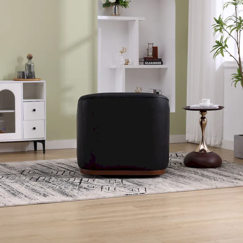 Black PU 31.5 Swivel Barrel Chair with Metal Base