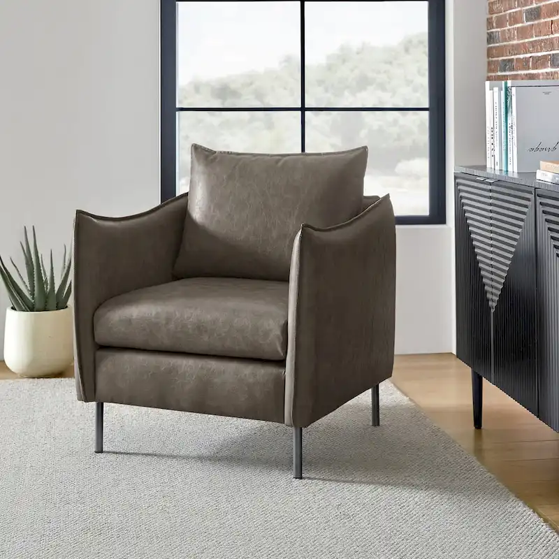 Jaime Modern Vegan Leather Accent Chair with removable Cushion by HULALA HOME