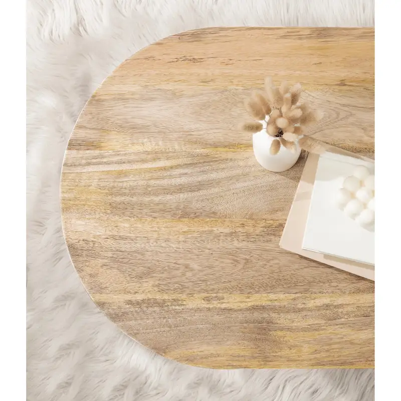 Oval Solid Wood Coffee Table, Natural, Mid-Century Style