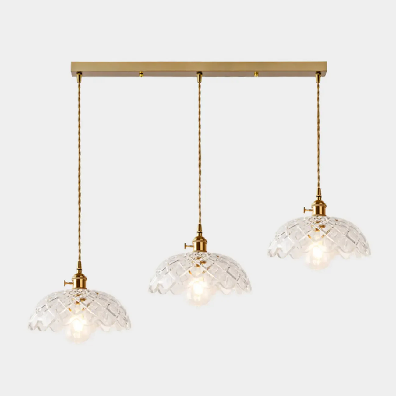 3-Light Modern Glass Gold Island Pendant Light for Kitchen