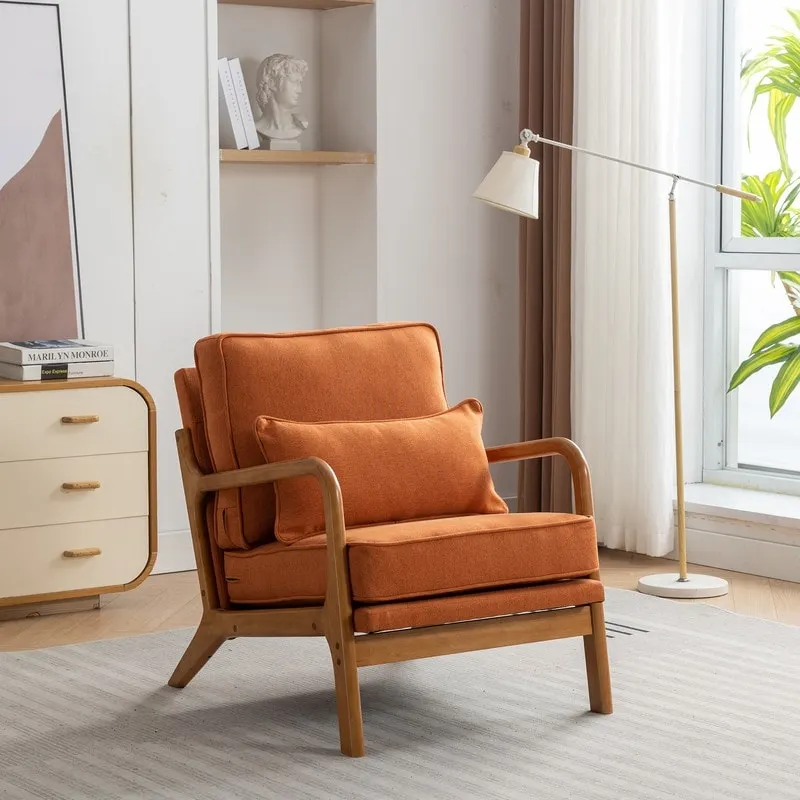 SEYNAR Mid Century Boucle Uplostered Soild Wood Accent Armchair with Pillow