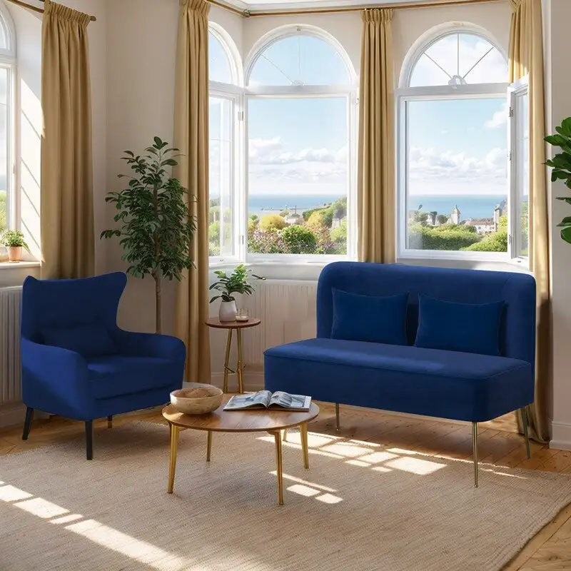 2-Piece Modern Velvet Living Room Couch Set Upholstered