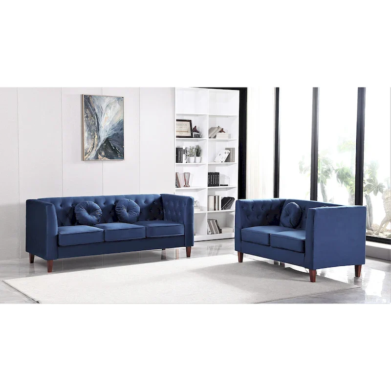 US PRIDE FURNITURE Velvet Classic Chesterfield 2 pieces Living Room Sets, Sofa and Lovesat