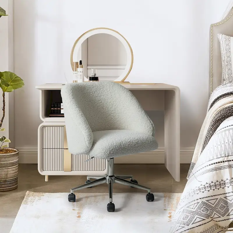 Joah Modern Boucle 360 Swivel Height Adjustable Swivel Office Chair with Rolling Wheels by  - N/A