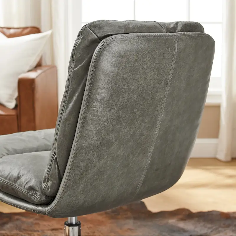 Art Leon Mid-Century Modern Genuine Leather Home Office Desk Chair