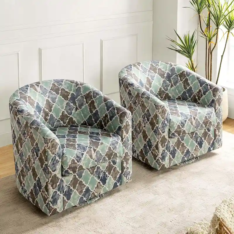 Cuenca Modern Upholstered Barrel Chair with Swivel Base Set of 2