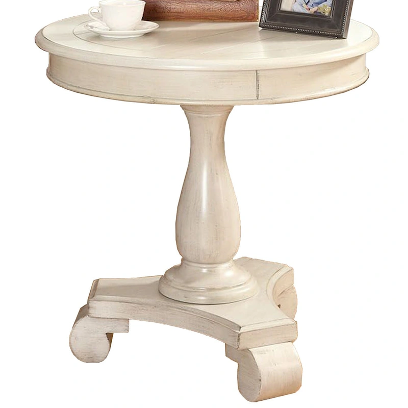 Rene Round Wood Pedestal End Table with Scrolled Legs