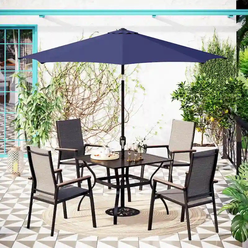 MAISON ARTS 5/6 Pieces Patio Dining Set, 4 x Aluminium Stackable Dining Chairs and 1 x Metal Table