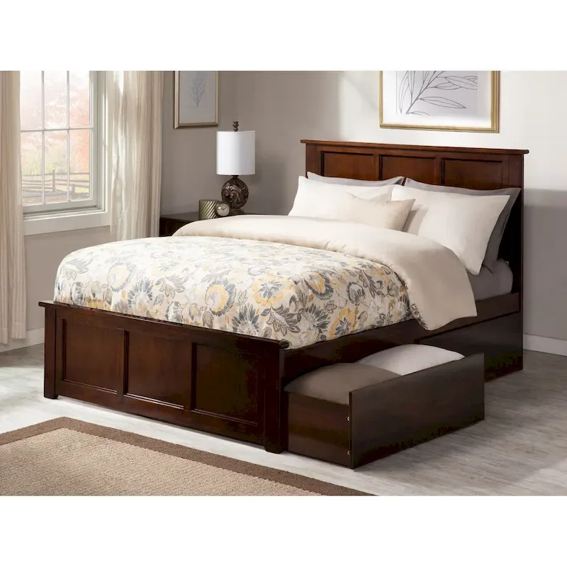 Madison Full Platform Bed with 2 Storage Drawers in Walnut