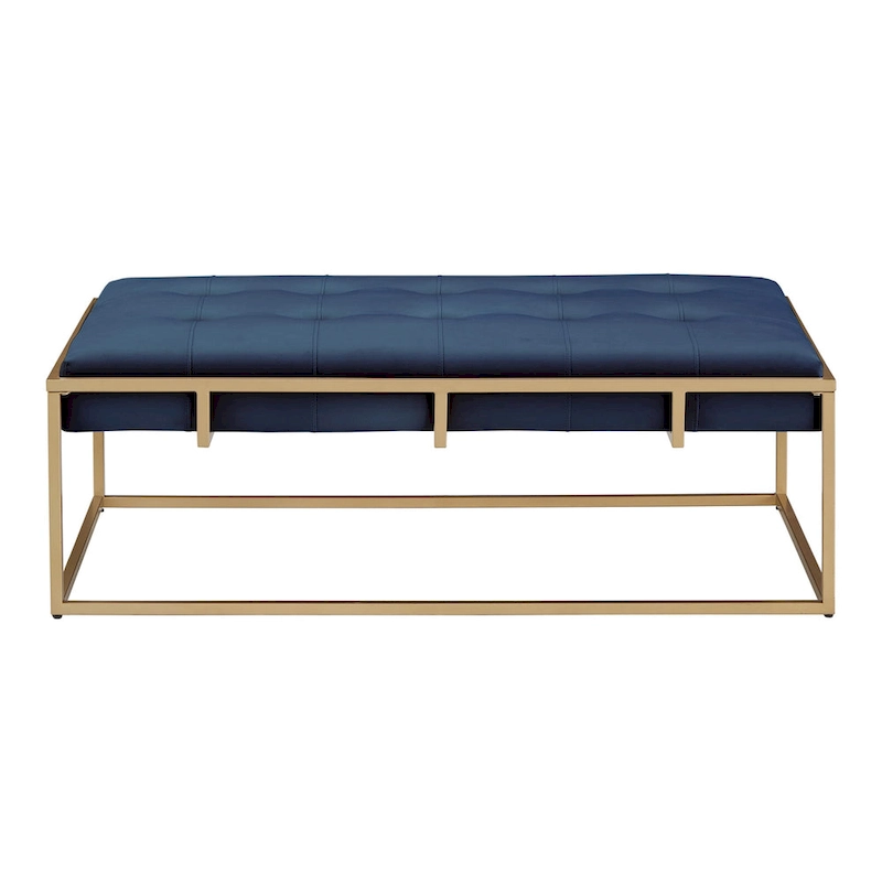 Perdita Gold Finish Velvet Rectangular Tufted Ottoman by iNSPIRE Q Bold