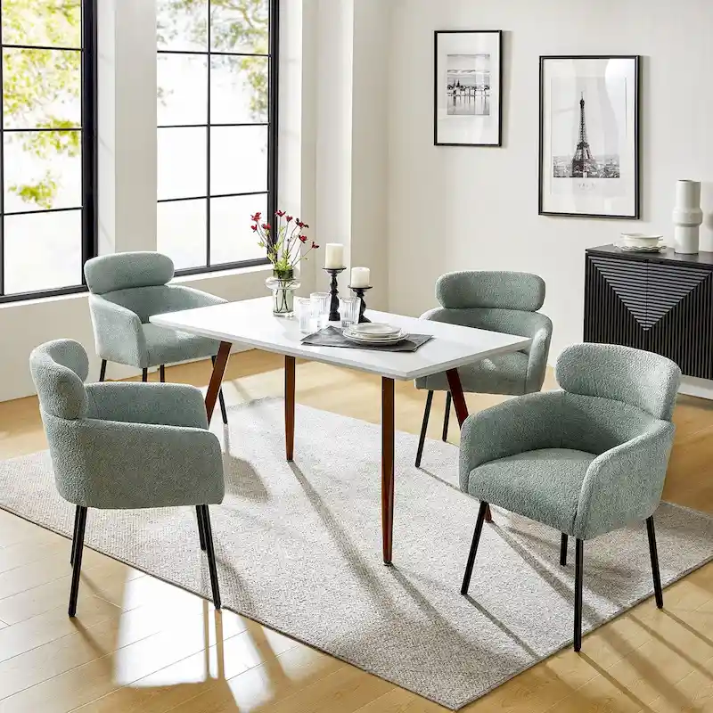 Amos Modern Boucle Dining Chair with Adjustment Feet Set of 4 by HULALA HOME