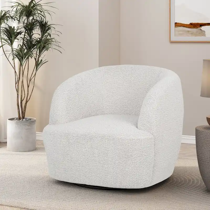 Mokena Textured Boucle Upholstered Swivel Club Chair by Christopher Knight Home