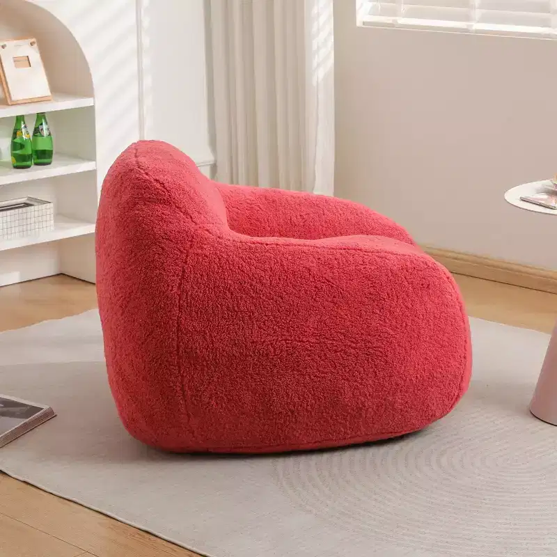 Light Gray / Off White / Rose Red Faux Fur Bean Bag Chair with Armrest — 1 Adult