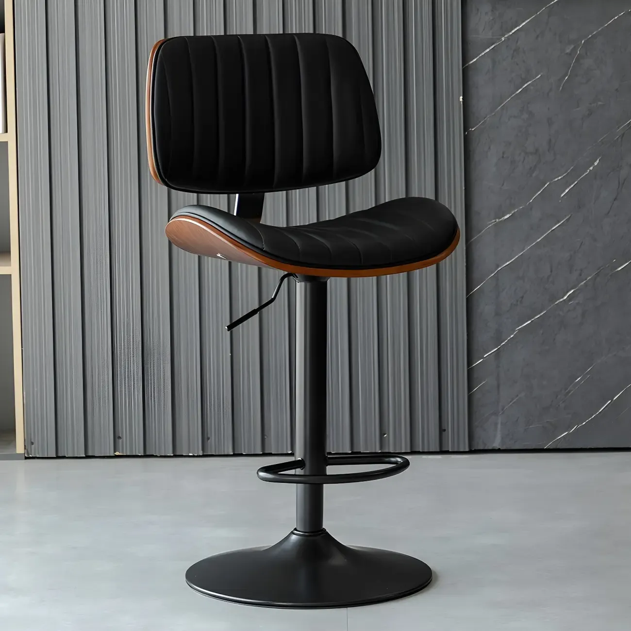 Adjustable Height Bucket Swivel Leather Bar Stool with Back