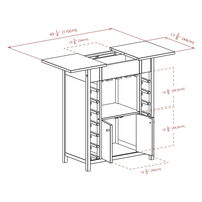 Wine Cabinet, Expandable Top, Espresso - 29.92 x 17.32 x 37.01 inches