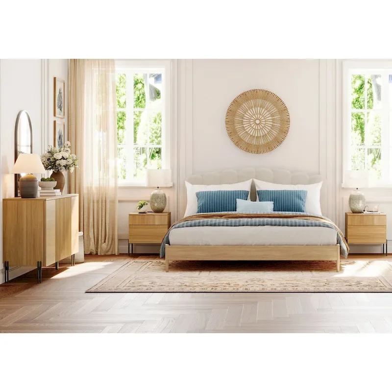 WAMPAT 3-Piece Modern Bedroom Furniture Set, Includes Sideboard Buffet Cabinet, Set of 2 Night Stands,