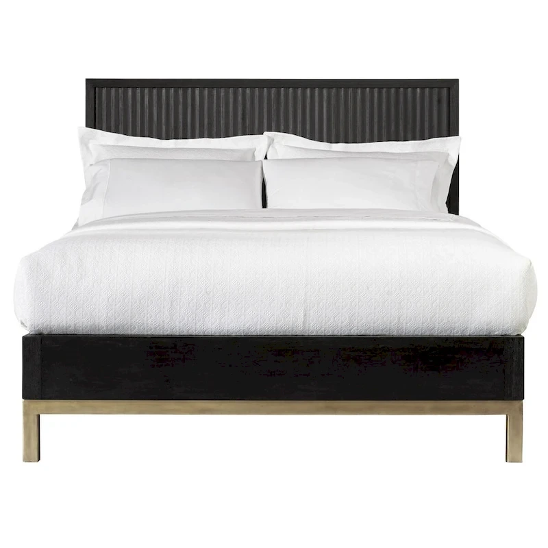 Carl California King Platform Bed, Lined Ribbed Panel Headboard, Black