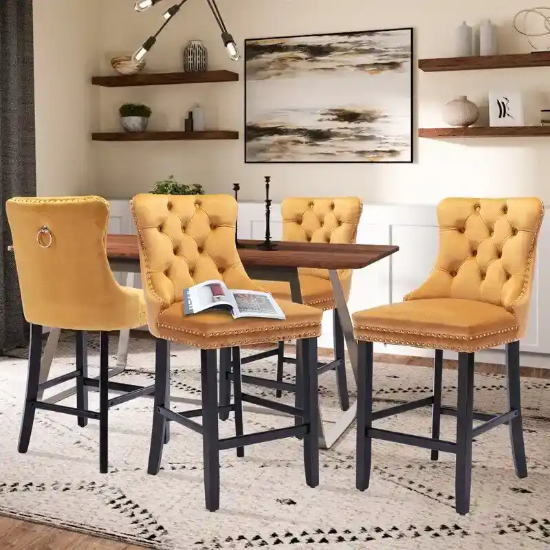Contemporary Velvet Upholstered Counter Bar Stools Set of 6