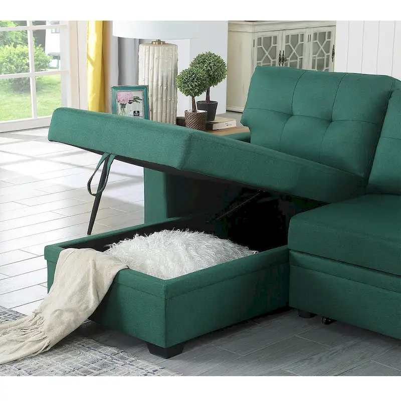 Upholstered Pull out Sectional Sofa with Chaise