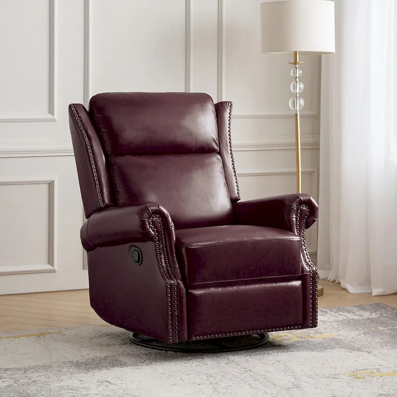 Viviana Traditional Genuine Leather Manual Swivel Glider Recliner by HULALA HOME