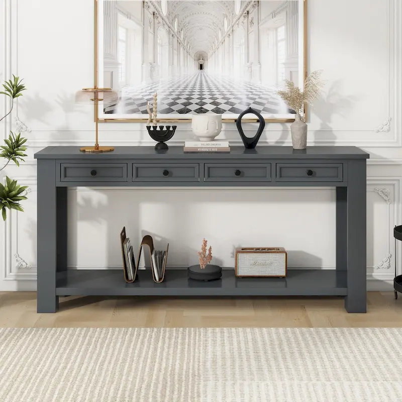 Console Table/Sofa Table with Storage Drawers and Bottom Shelf for Entryway Hallway