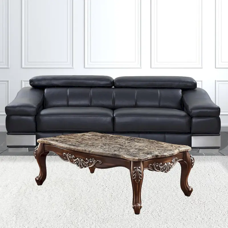 HomeRoots 57 Brown And Oak Faux Marble And Solid And Manufactured Wood Coffee Table - 57