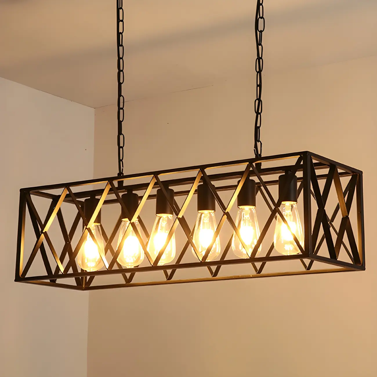 Industrial Black Metal Cage Chandelier for Kitchen