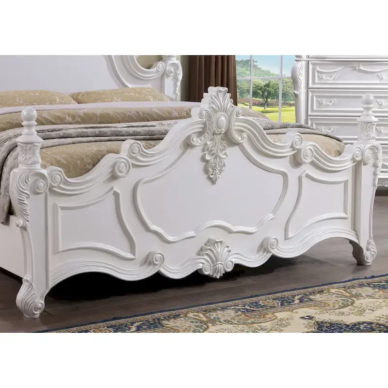 Furniture of America Eugene Traditional Dark Cherry Solid Wood Four Poster Panel Bed with Carved Details