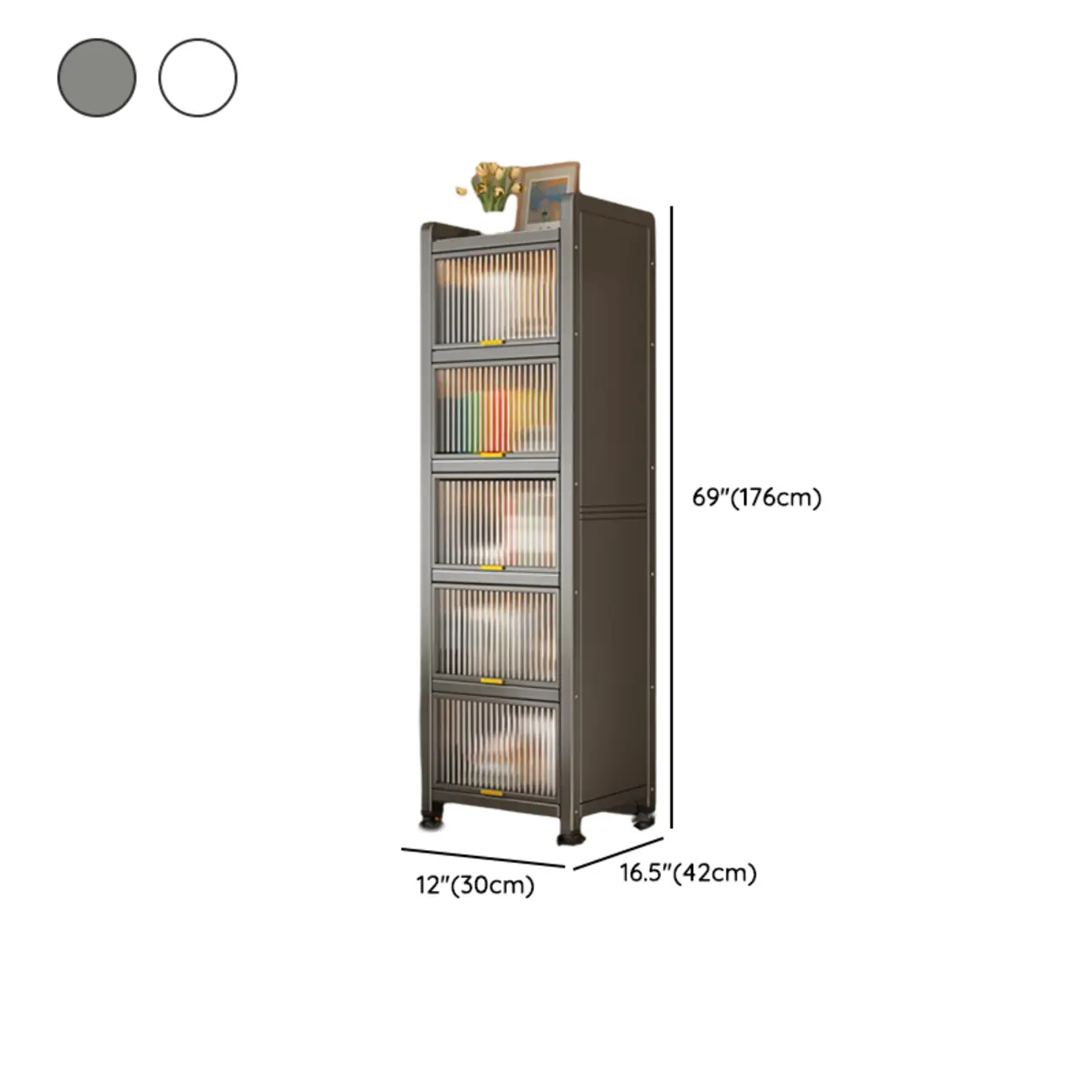 Flip-up Cover Modern Closed Back Metal 5-Shelf Bookcase