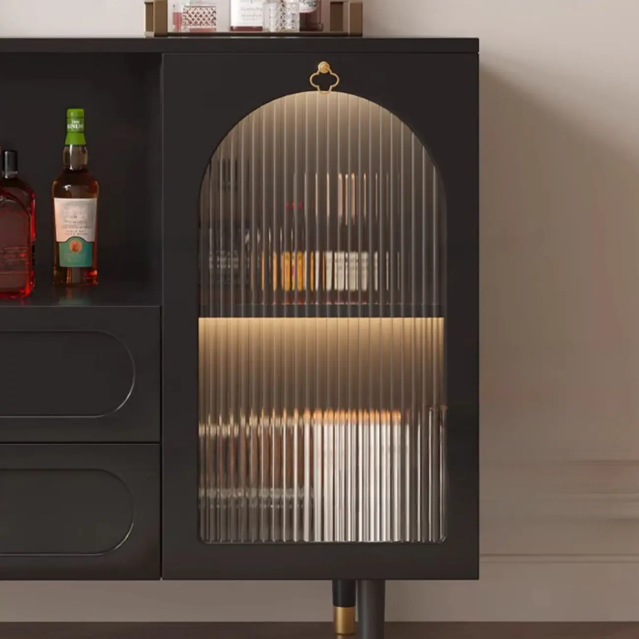 Glam Black Engineered Wood Sideboard with Drawers