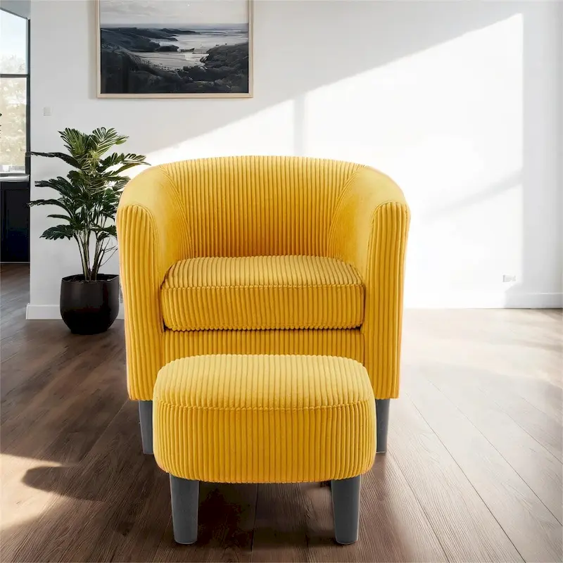 Modern Fabric Upholstered Accent Chair with Ottoman Foot Rest