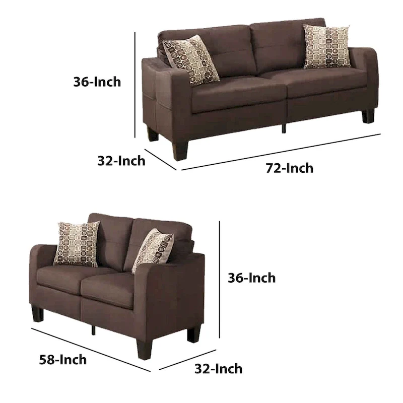 Polyfiber 2 Pieces Sofa Set With Accent Pillows Brown