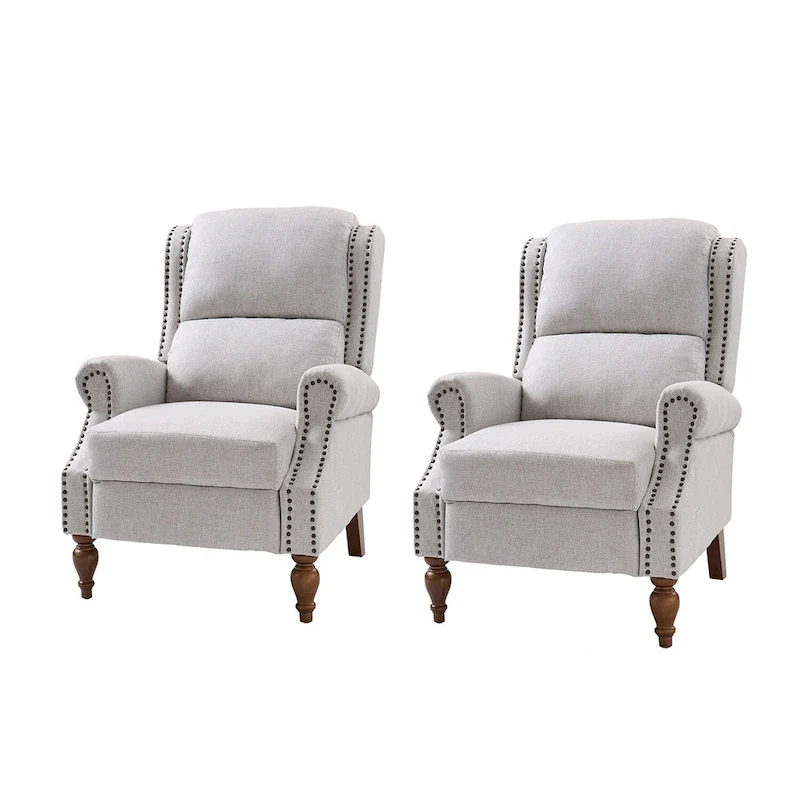 Traditional Roll Arm Manual Recliner with Solid Wood Legs
