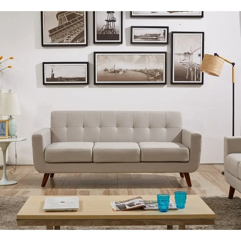 Grace Rainbeau Linen Upholstered Tufted Mid-century Sofa