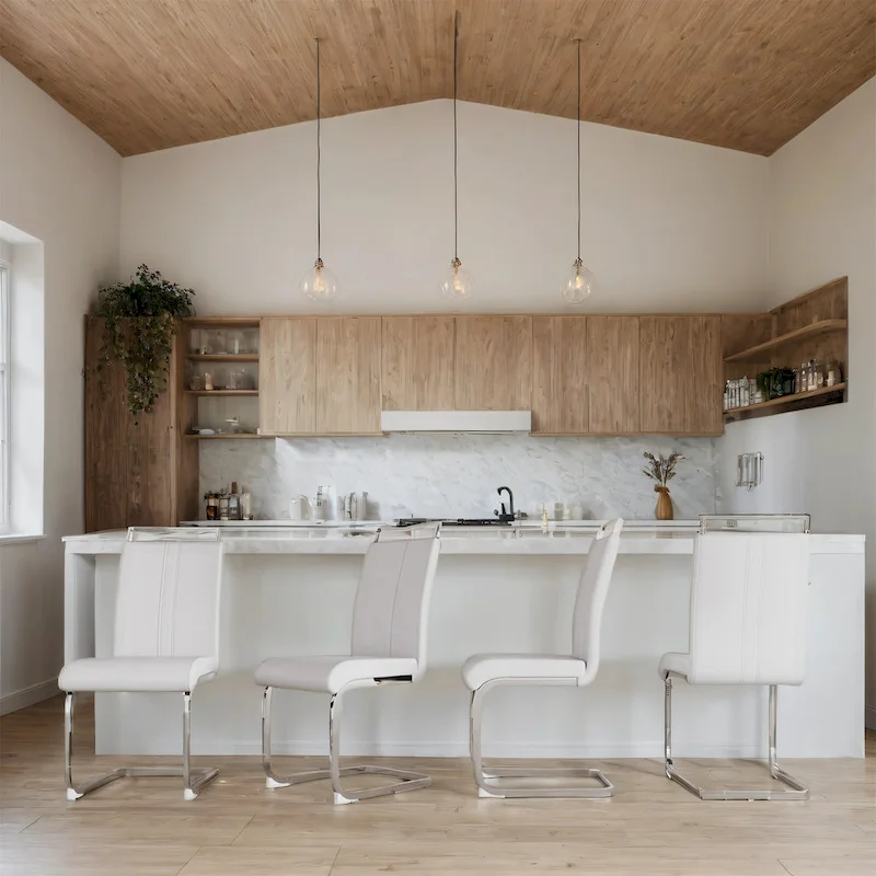 PU Leather High Back Upholstered Dining Chair w/ Metal Legs(Set of 4)