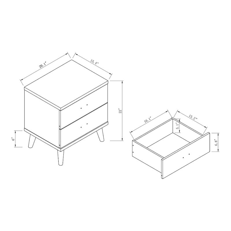 DH BASIC Mid-Century Modern Cappuccino 2-Drawer Nightstand by Denhour