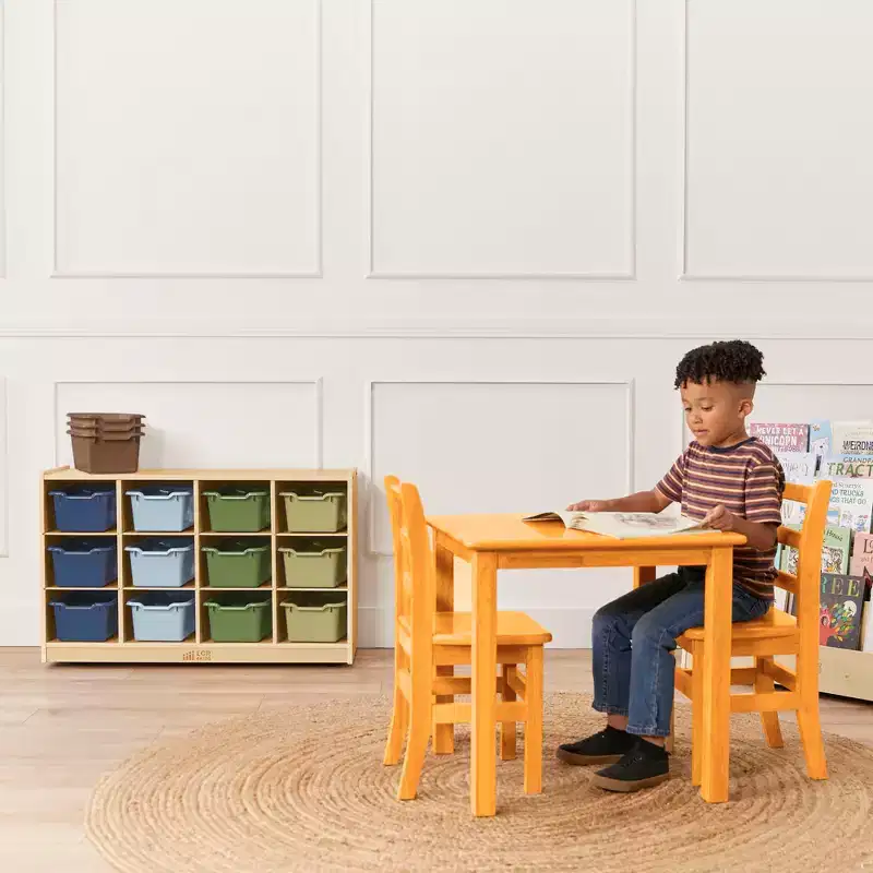 ECR4Kids 12 Cubby Mobile Tray Cabinet and 15 Scoop Front Bins, 3x4, Kids Furniture