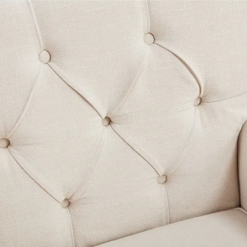 Set of 2 Arm Chair Upholstered Button Tufted Accent Chair with Lumbar Pillow Beige/ Grey/ Light Blue