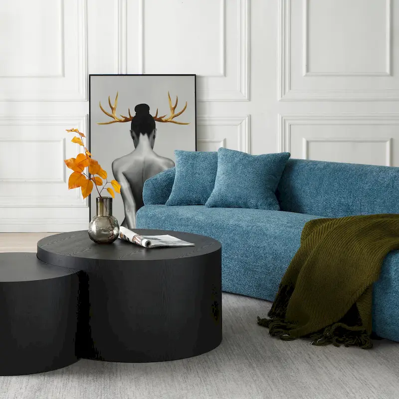 86.61in 3 Seater Modern Curved Upholstered Fabric Sofa Courch