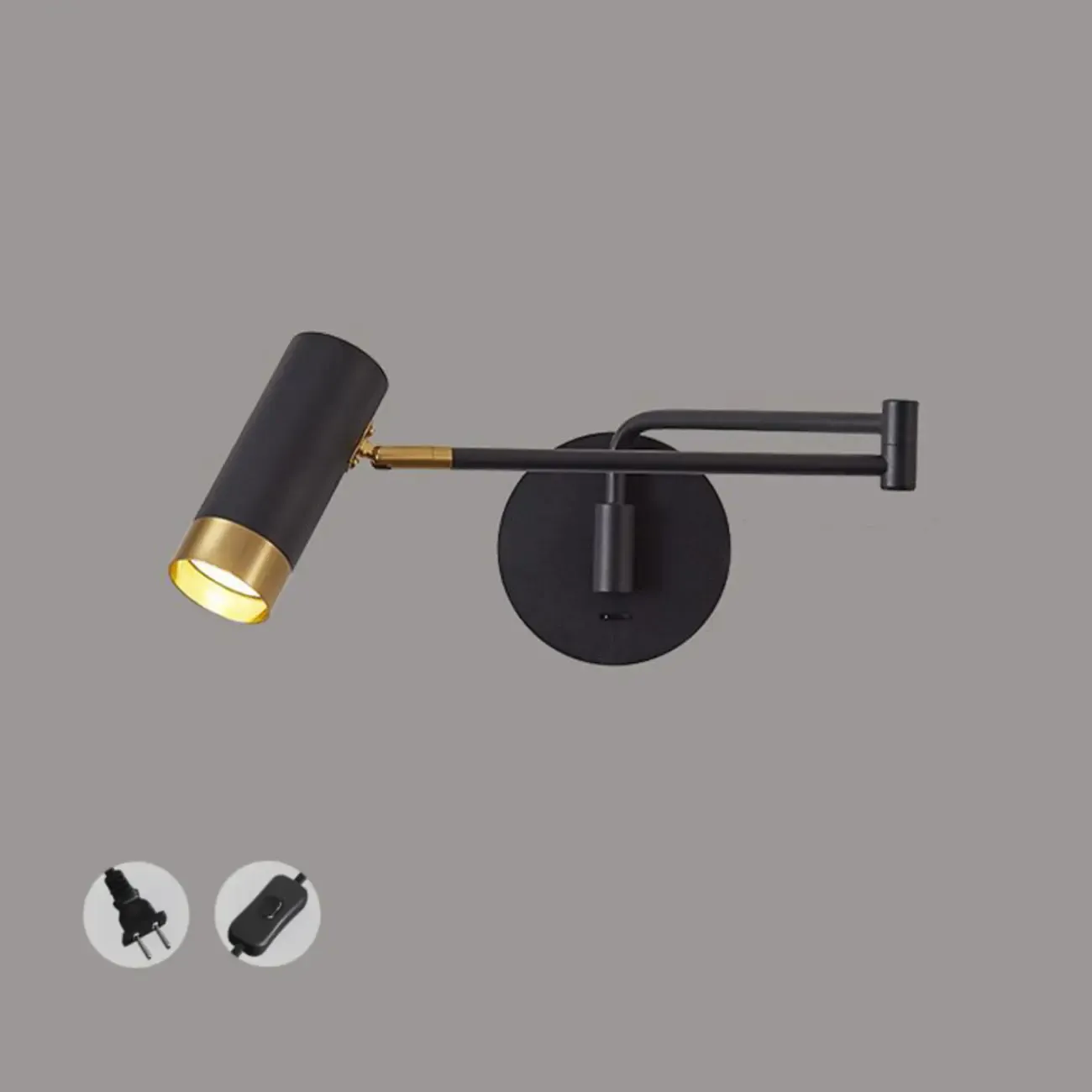 Modern Bedside Swing Arm Wall Light with Iron Shade