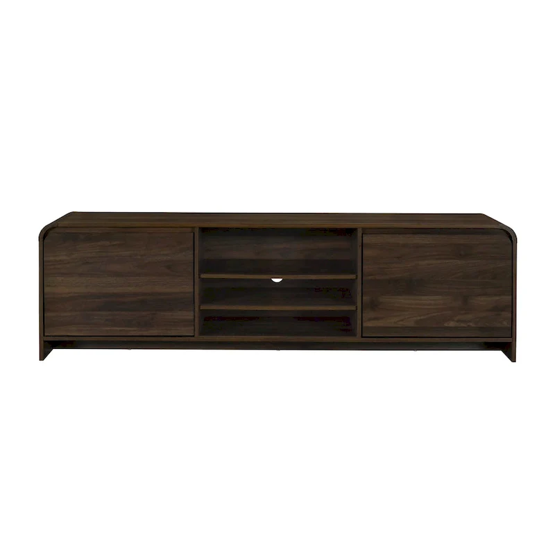 Maria TV Stand Media Cabinet, 2 Drawer and Shelves, Brown Wood 71 Inch