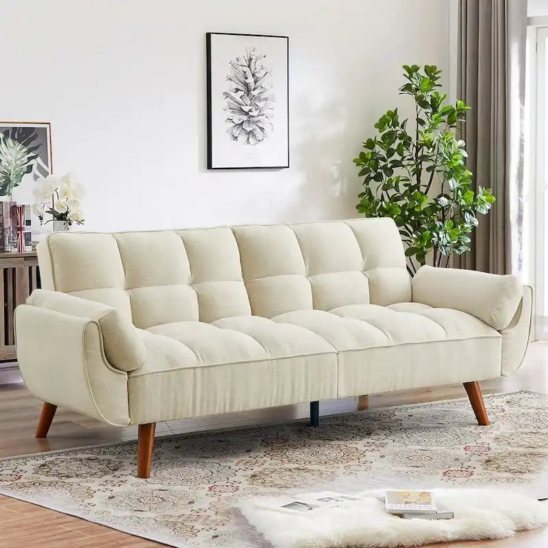 Linen Button-Tufted Loveseat Sofa, Beige/Grey/Black/Green/Yellow, Metal Legs, Seats 2