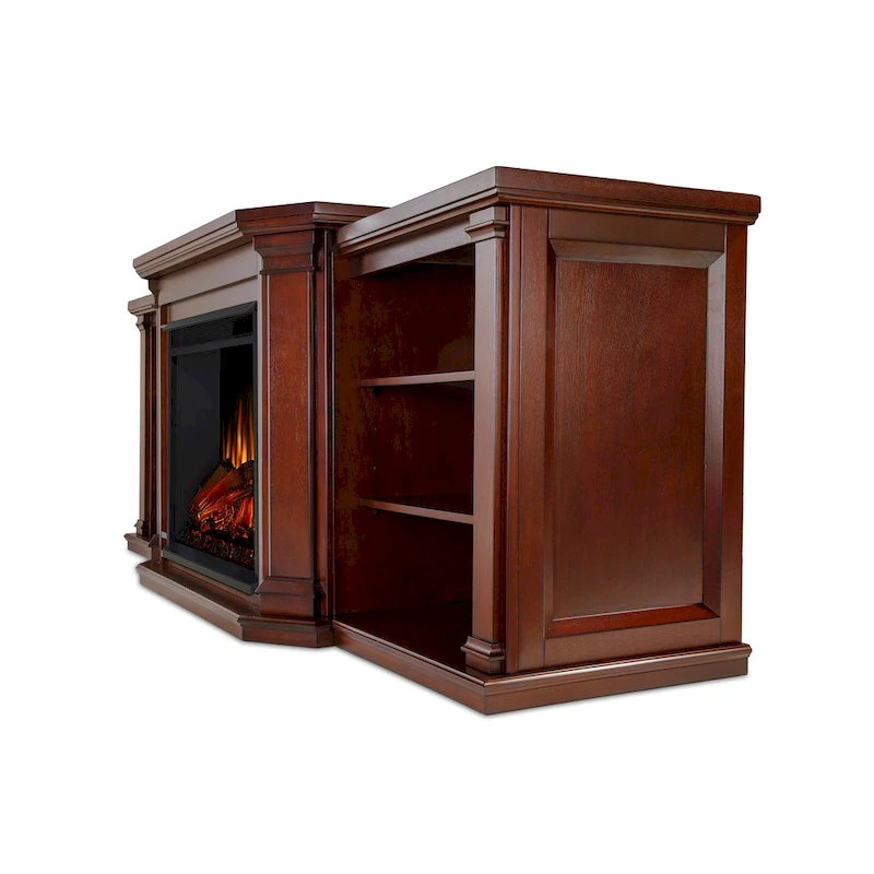 Valmont 74.25 Electric TV Stand Fireplace in Dark Mahogany by Real Flame - 75.5 W x 21.5 D x 27.7 H